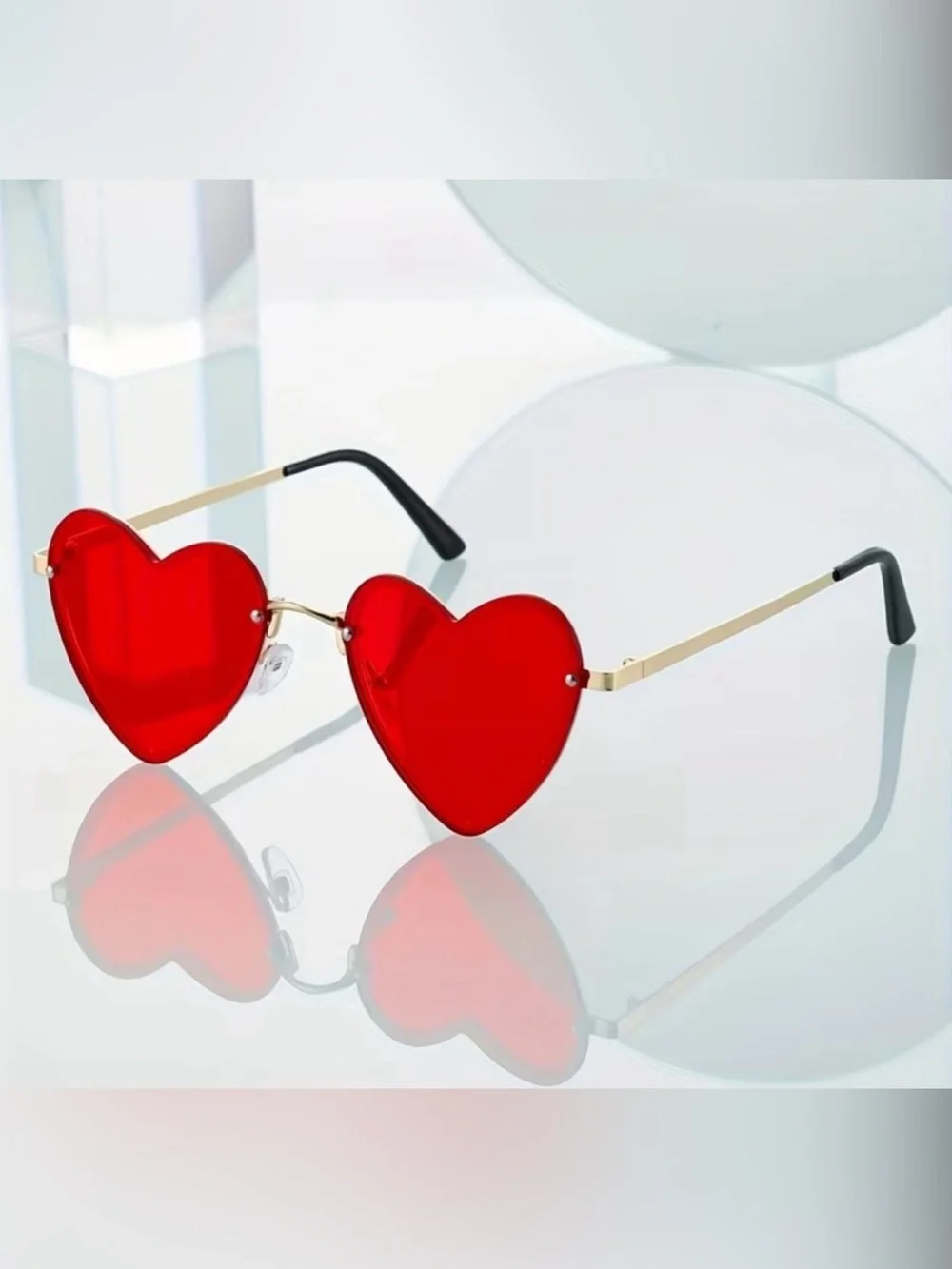 Women’s Red Heart-Shaped Gold Toned Sunglasses